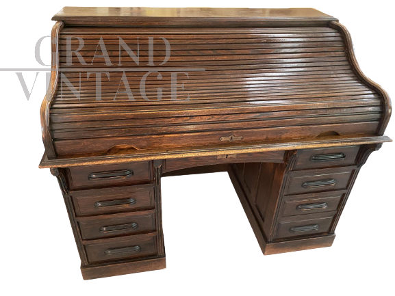 Scrittoio a rullo Feige roll top desk in legno di rovere