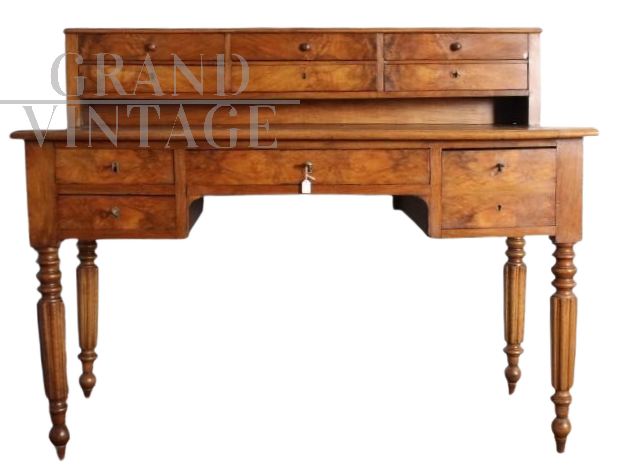 Scrivania antica da muro di epoca Luigi Filippo - metà '800 in noce e radica                            