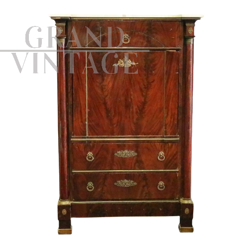 Secretaire Impero XIX secolo in mogano e radica