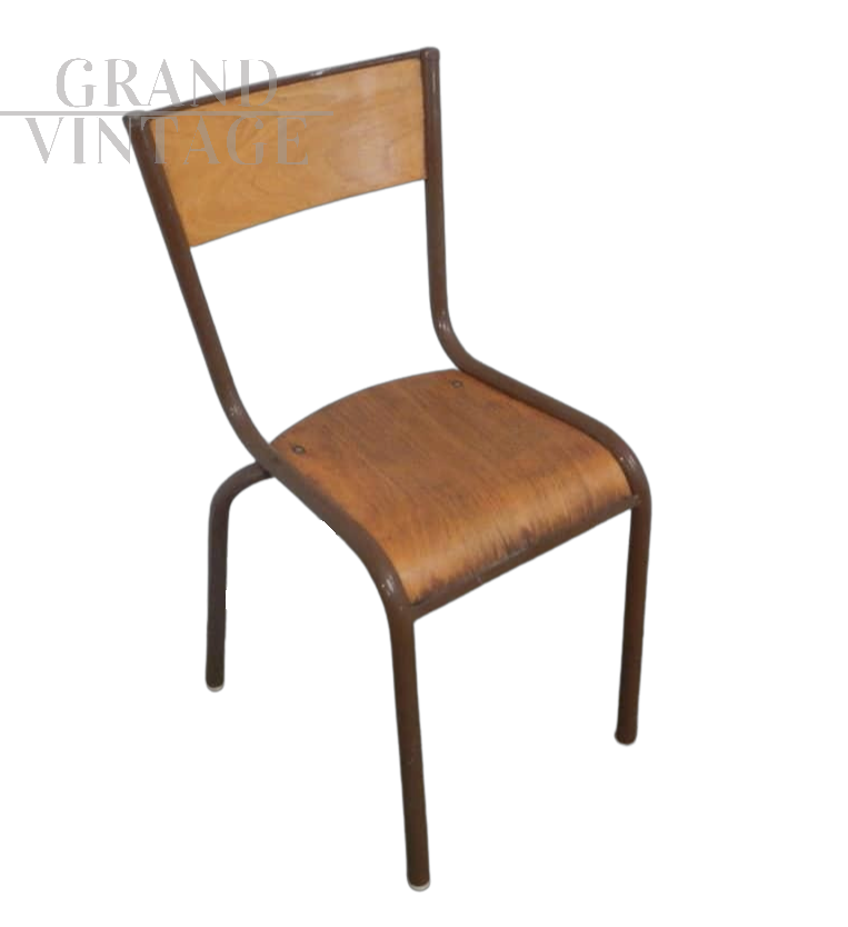 Sedia Mullca marrone con seduta in legno chiaro, anni '60                            