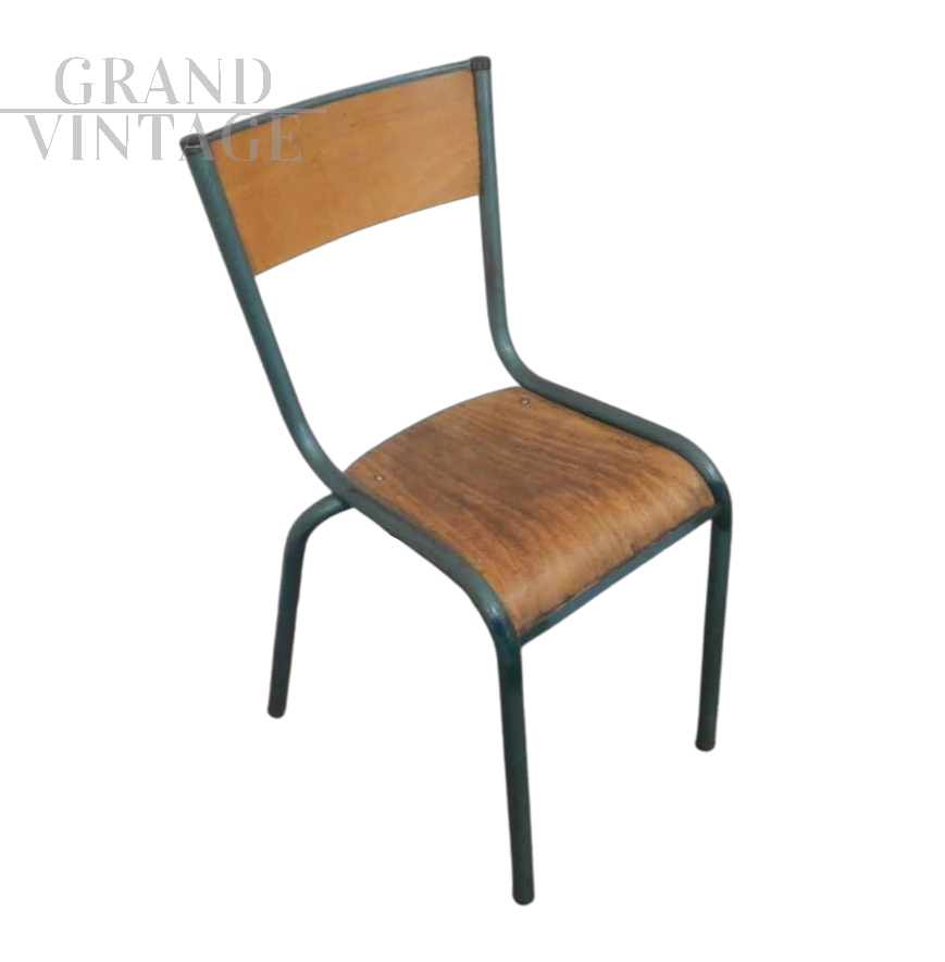 Sedia Mullca verde con seduta in legno chiaro, anni '60                            