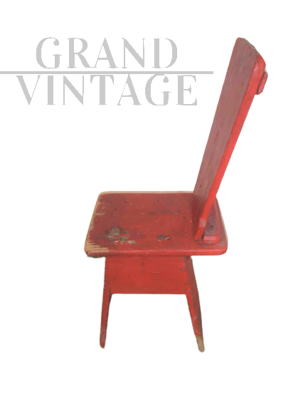 Sedia rustica in abete anni '60 laccata rossa
