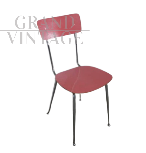 Sedia vintage anni '70 in formica rosa                            