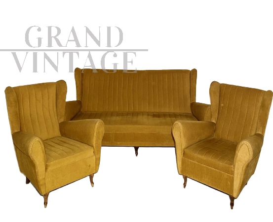 Set da soggiorno con divano e poltrone di Gio Ponti per ISA Bergamo, anni '50                            