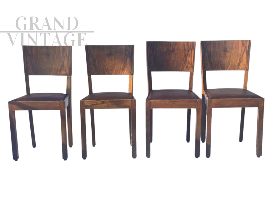 Set di 4 sedie Art Déco anni '40 con seduta in skai                            