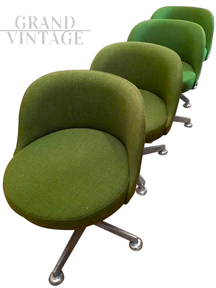Set di 4 sedie da ufficio vintage in tessuto verde