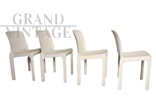 Set di 4 sedie Selene di Vico Magistretti bianche, anni '70                            