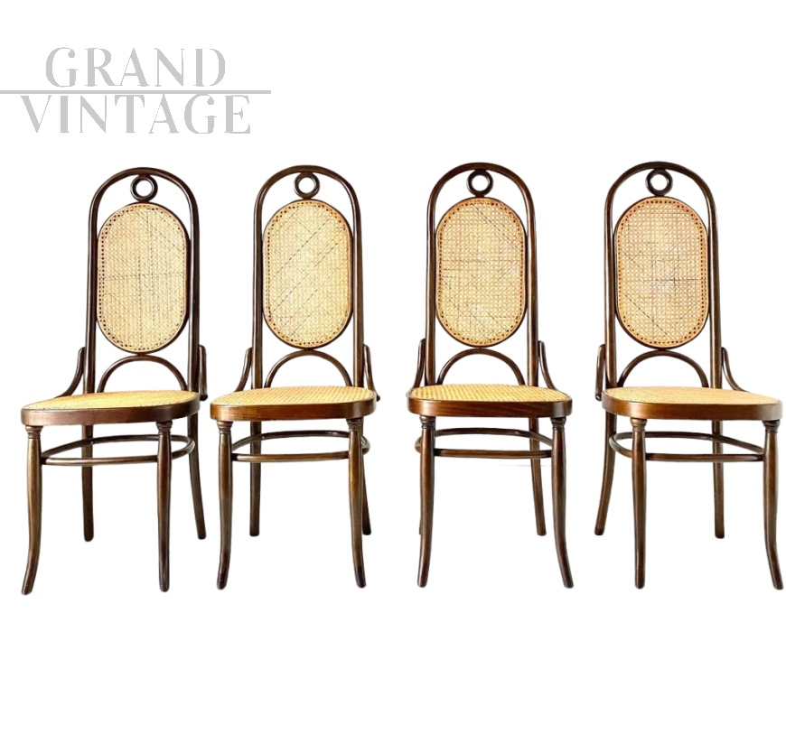 Set di 4 sedie Thonet 207 Long John in noce curvato, anni '70                            