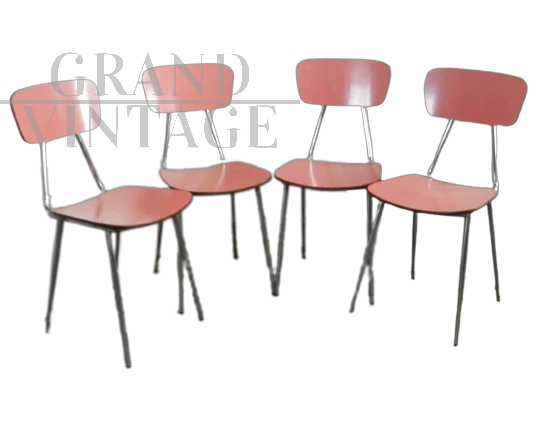 Set di 4 sedie vintage in formica rosa, anni '70                            
