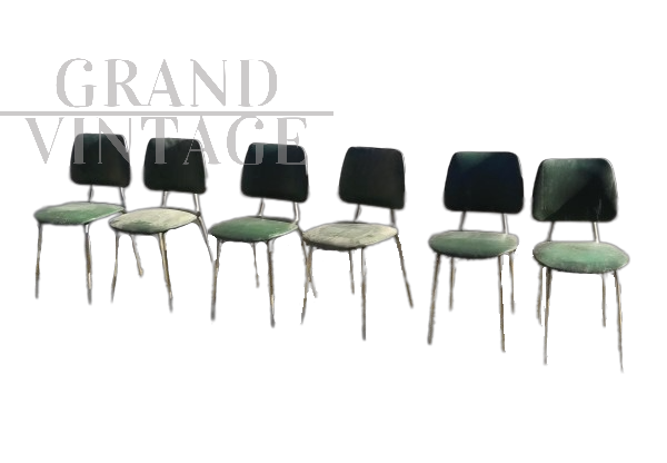 Set di 6 sedie da ufficio vintage in skai verde, anni '60                            
