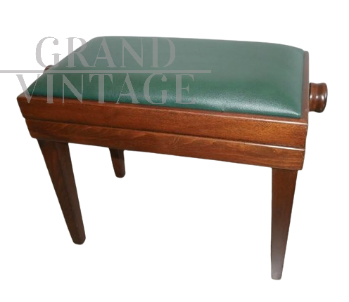 Sgabello per pianoforte vintage regolabile in legno e skai verde                            
