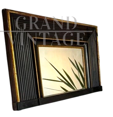 Specchio antico Impero intagliato e laccato nero e oro, Italia Inizio ‘800                            