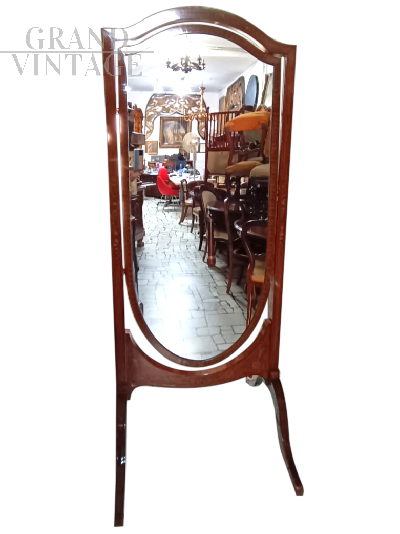 Specchio da terra Edoardiano Maple&Co. dipinto a mano, fine '800