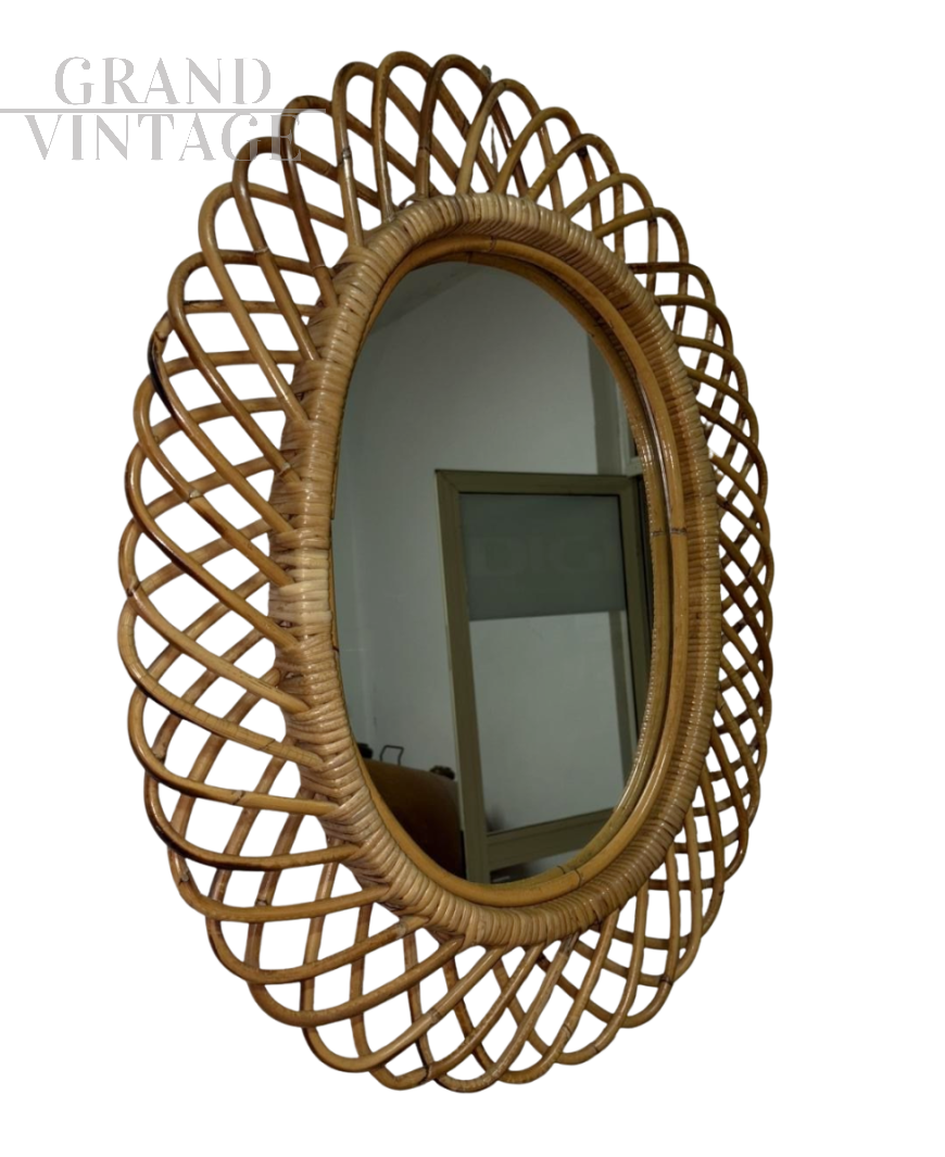 Specchio in vimini a raggiera di Franco Albini per Bonacina                            