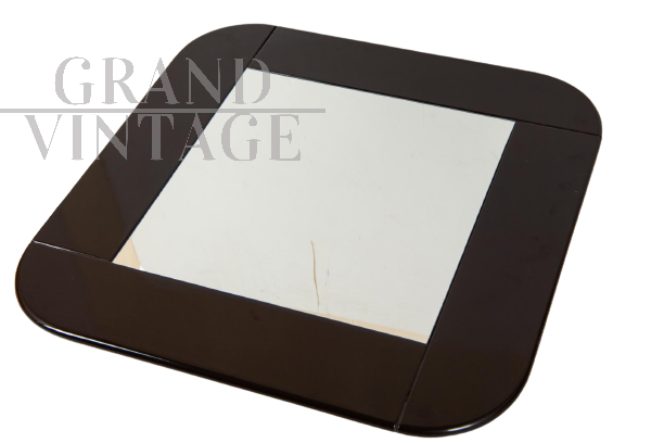 Specchio vintage quadrato in legno testa di moro, anni '80                            