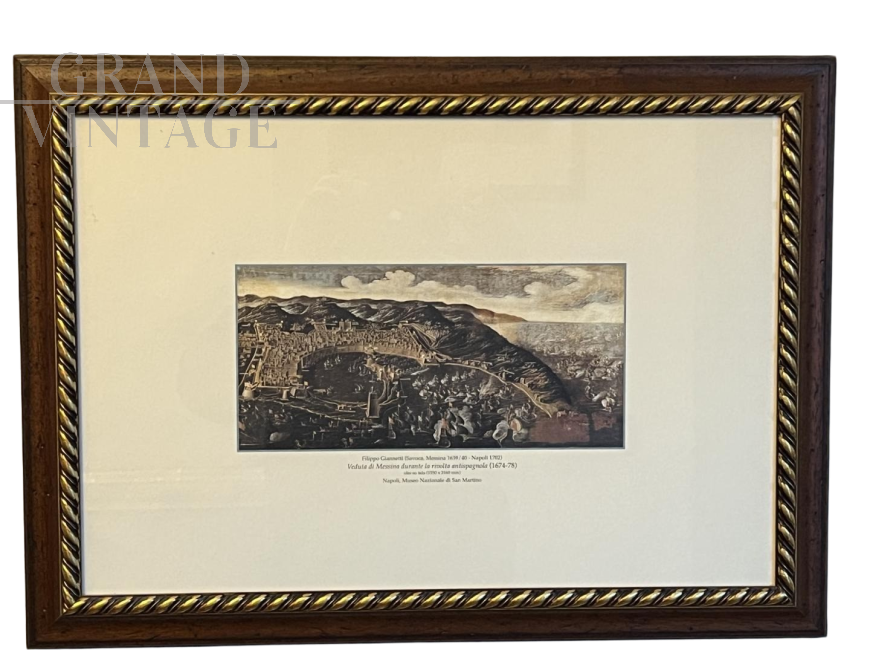 Stampa a colori con veduta di Messina durante la rivolta antispagnola                            