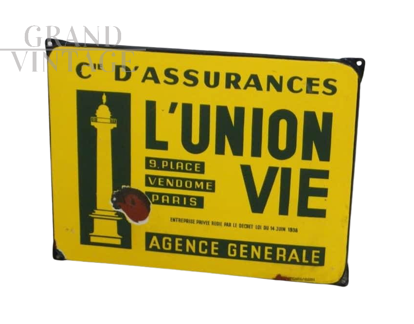 Targa pubblicitaria L'Union Vie Assurances, Francia anni '30                            