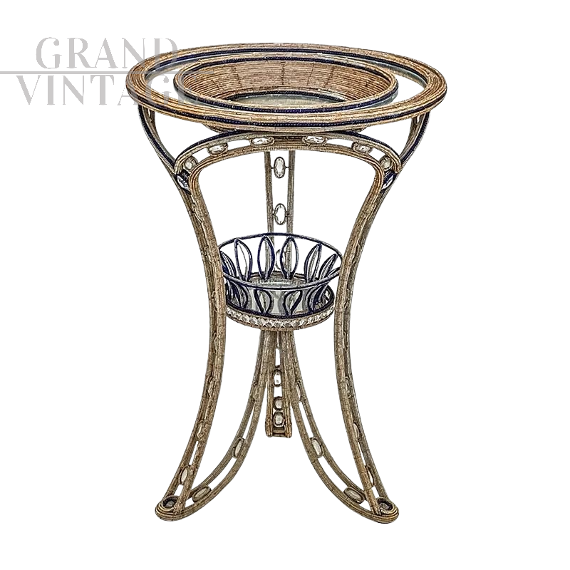 Tavolino rivestito con perline in vetro di Murano con dettagli a specchio, fine '800                            