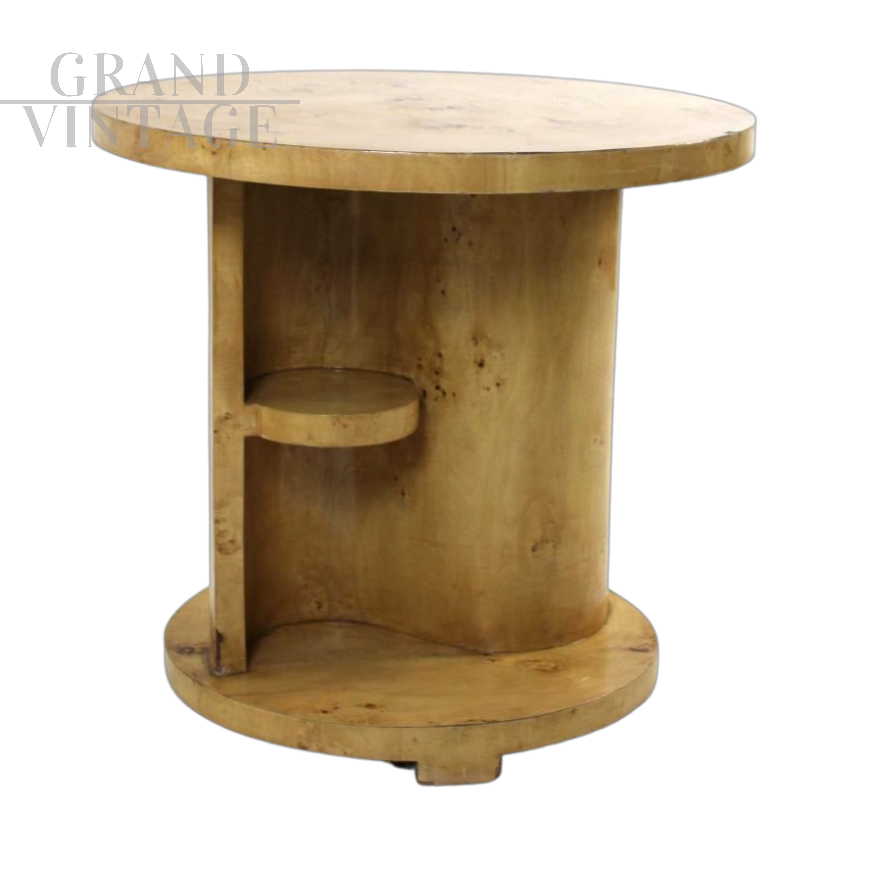 Tavolino Art Déco americano in radica di betulla, anni '70