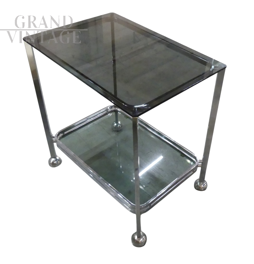 Carrello cromato con vetro fumé 1                            