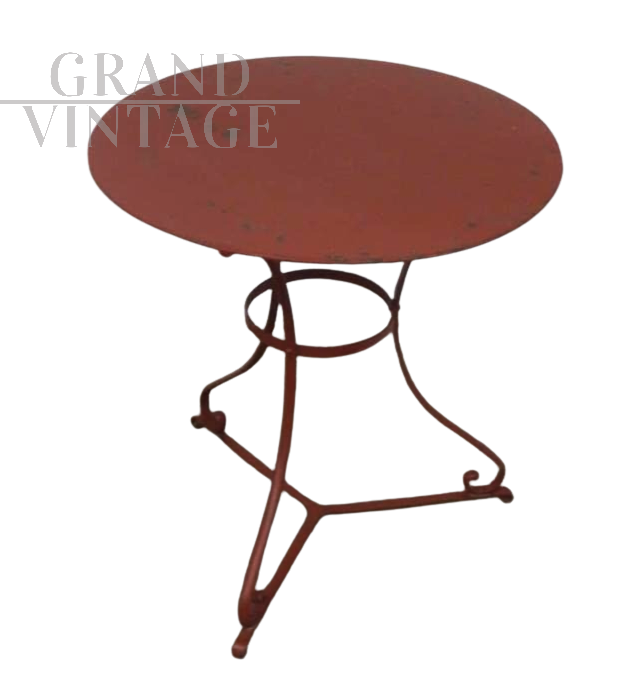 Tavolino da giardino in ferro rosso anni '40