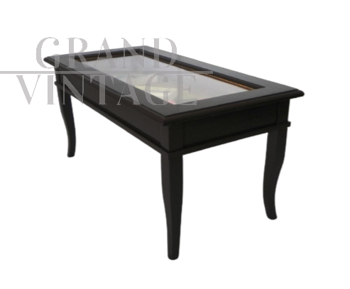 Tavolino vintage con piano apribile a vetrina
