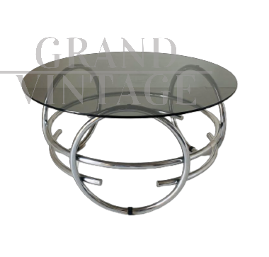 Tavolino vintage space age anni '70 con piano in vetro                            