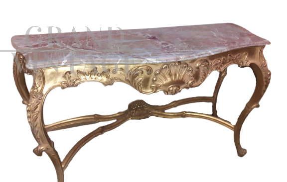 Tavolo console Regency con piano in marmo rosa