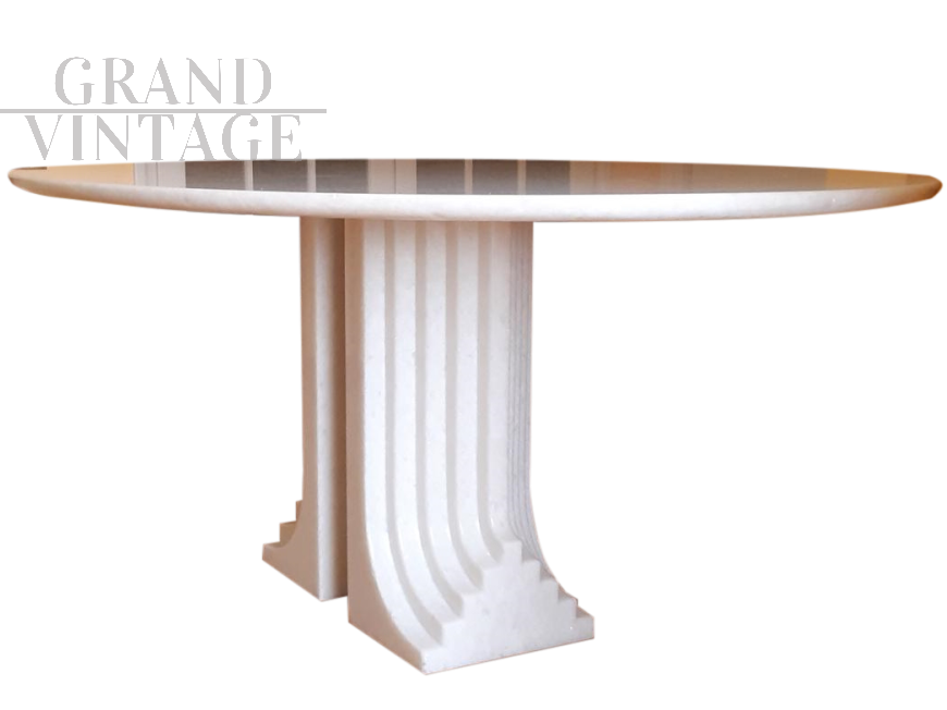 Tavolo Samo di Carlo Scarpa per Simon in marmo bianco di Carrara, anni '70