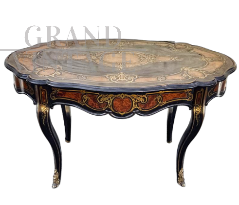 Tavolo scrivania antica in stile Boulle di epoca Napoleone III - '800                            