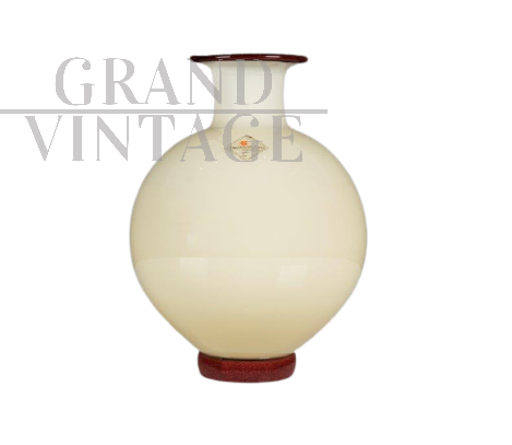 Vaso Barovier e Toso in vetro Murano color lattimo