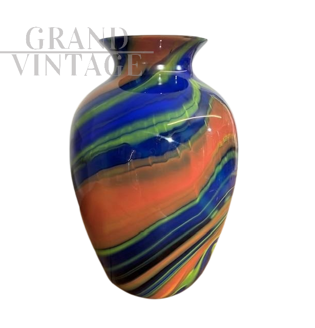 Vaso Eos 2249 di Ottavio Missoni in vetro di Murano multicolore, anni '80                            