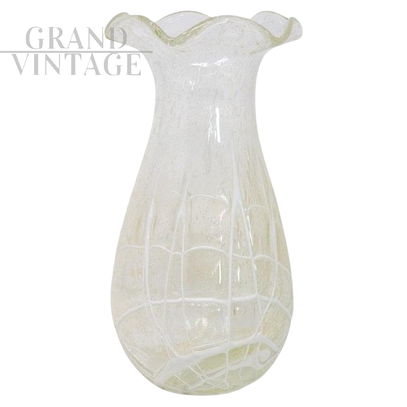 Vaso vintage in vetro di Murano trasparente con bollicine                            
