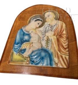 Antica placca con Sacra Famiglia in maiolica  di Mica Sesto fiorentino, 1940                            
