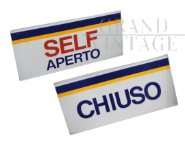 Cartello vintage di distributore di benzina self service, anni '80