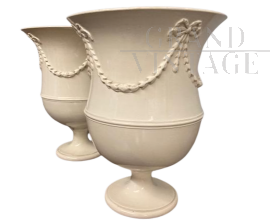Coppia di vasi antichi vittoriani in ceramica smaltata del XIX secolo                            