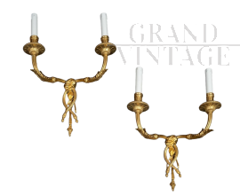 Coppia di applique antiche Napoleone III in bronzo dorato cesellato                            