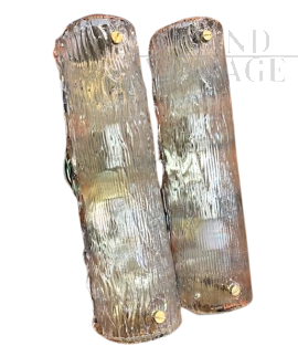 Coppia di applique di Venini in vetro di Murano a corteccia, anni '60