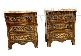 Coppia di comodini antichi Napoleone III in stile Boulle, metà '800                            