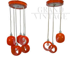 Coppia di lampadari pendenti vintage in vetro arancio, anni '70                            