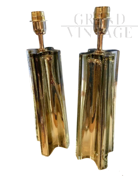 Coppia di lampade Cross di Stefano Toso in vetro di Murano oro                            