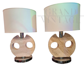 Coppia di lampade in marmo travertino scolpito da Emanuele Scarnicci                            