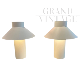 Coppia di lampade Riscio di Joe Colombo bianche                            