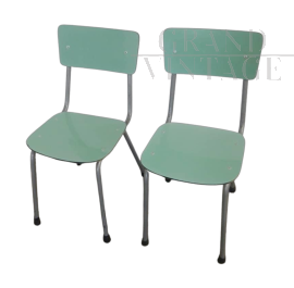 Coppia di sedie scolastiche da bambino in formica verde, anni '70