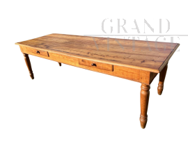 Grande tavolo antico da casale in ciliegio con intarsi, Italia '800                            
