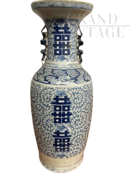 Grande vaso cinese antico di fine '800 con decori blu                            