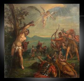 Il Martirio di San Sebastiano - Dipinto fiammingo antico olio su tela                            