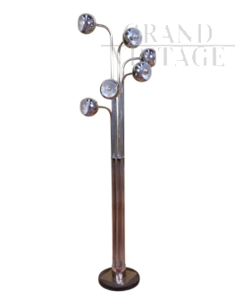 Lampada a piantana in stile Reggiani con 6 luci cromate                            