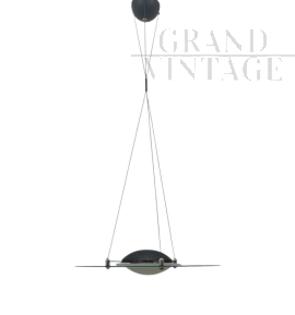 Lampada a sospensione con piatto in vetro molato anni '70                            