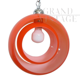 Lampada a sospensione in vetro di Murano arancione, space age Italiano anni '60                            